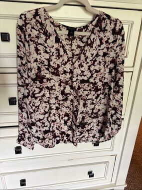 Ann Taylor Pink, Black and Burgundy Floral Blouse